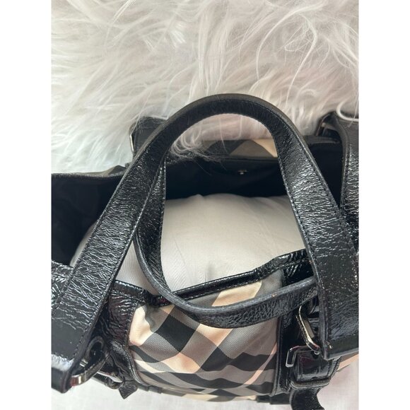 Burberry Lowry Neat Nova Check Nylon & Patent Leather Tote Bag, Black Straps & B - Picture 8 of 16